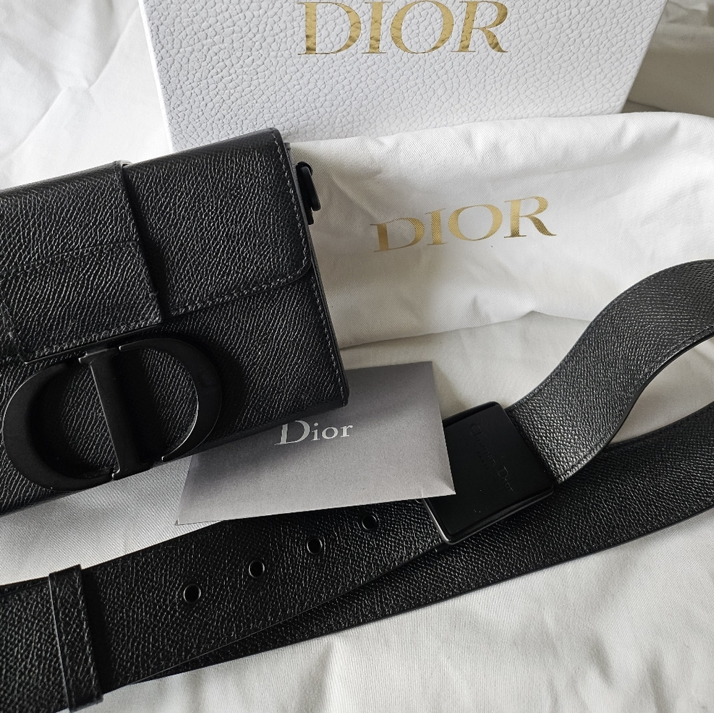AUTH CHRISTIAN DIOR Montaigne Box Black Grained Calf Leather Bag - Picture 7 of 14